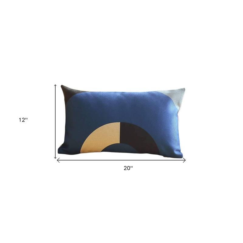 Set of Two 12" X 20" Blue Black and Beige Geometric Fabric Lumbar Throw Pillows