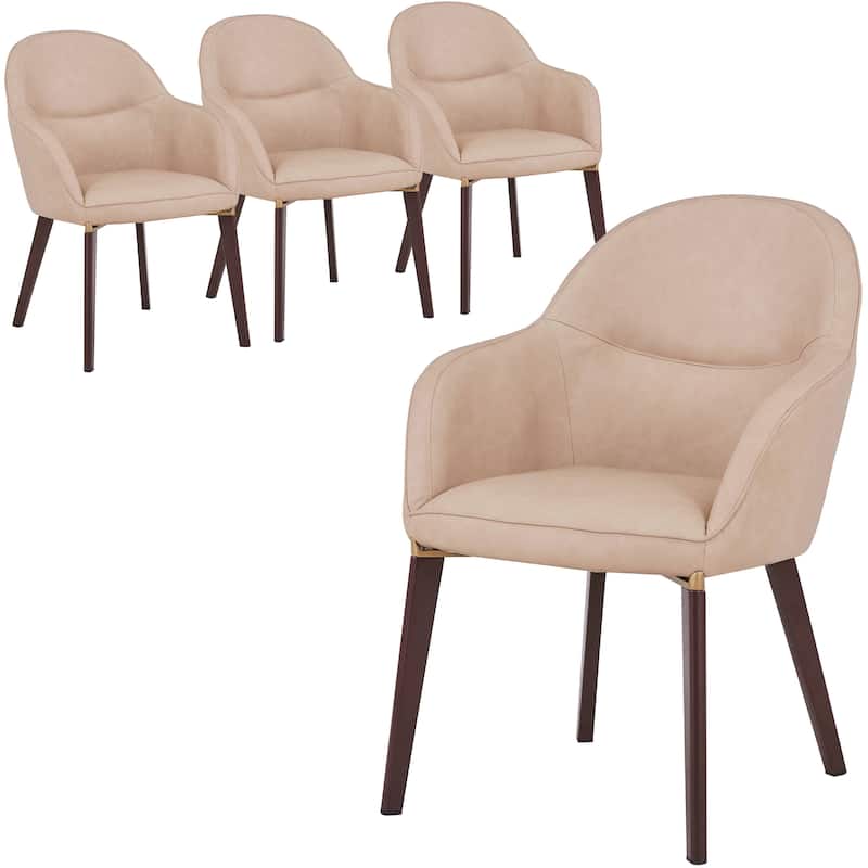 Elias Dining Chair Upholstered in Leather Velvet and Powder Coated Legs Set of 4 - Light Taupe