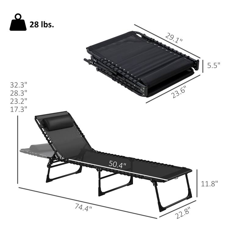 Outsunny Folding Chaise Lounge Chair Set of 2, Patio Sun Tanning Chair, Outdoor Chaise Lounger with 4-Position Reclining Back