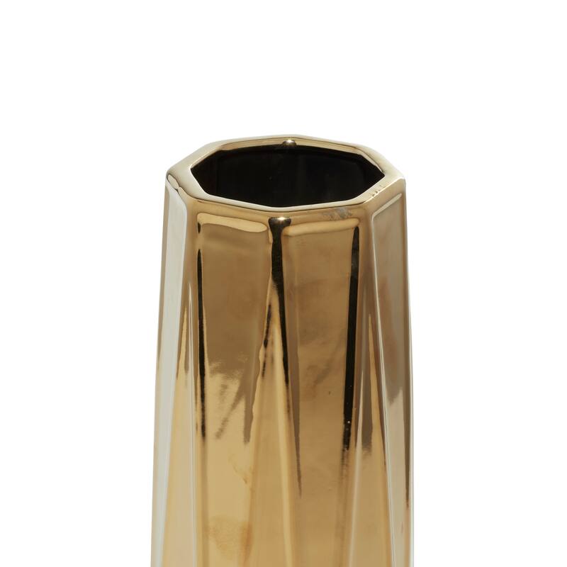 Gold, Silver or Gray Ceramic Geometric Vase (Set of 3) - S/3 7", 11", 15"H