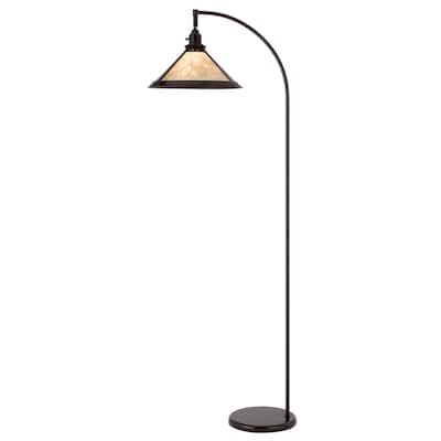 Cyan 65 Inch Adjustable Metal Arc Floor Lamp, White Mica Shade, Dark Bronze
