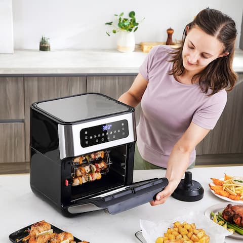 HOMCOM Air Fryer Oven 1500W 10 Quart Airfryer Toaster Oven 10 in 1 Rotisserie Roast Bake Reheat Dehydrate with Accessories