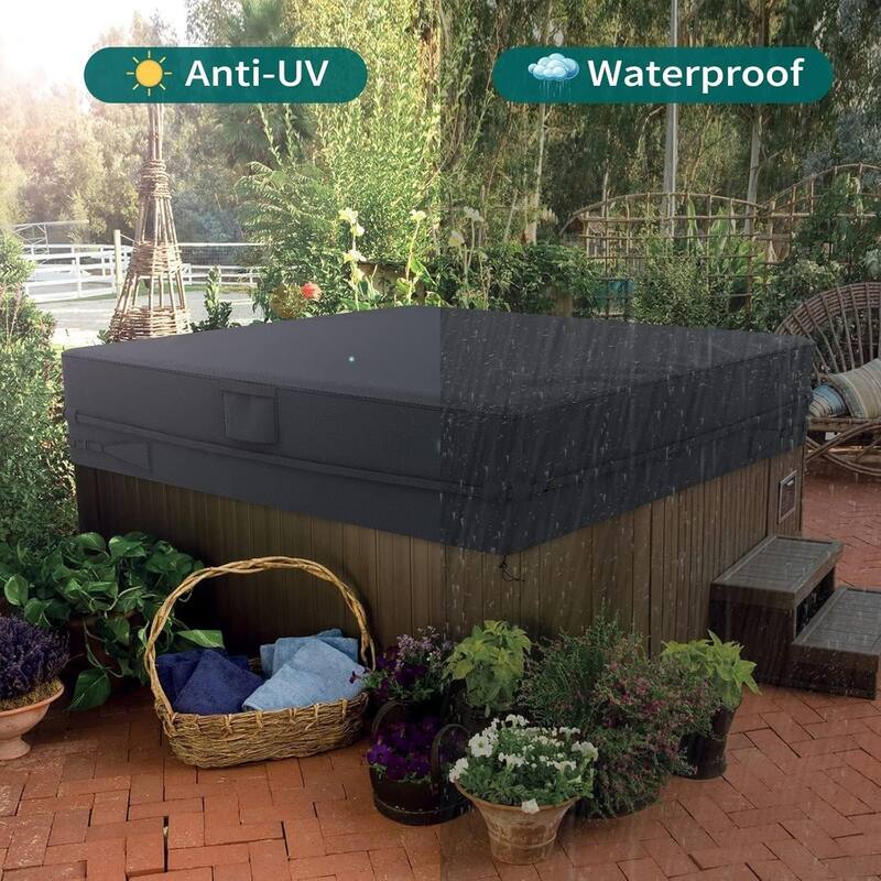 Hot Tub Cover 420D Waterproof, Heavy Duty Spa Cover Protector | Fits up to 87x87 Inches, Outdoor Windproof Replacement for Patio