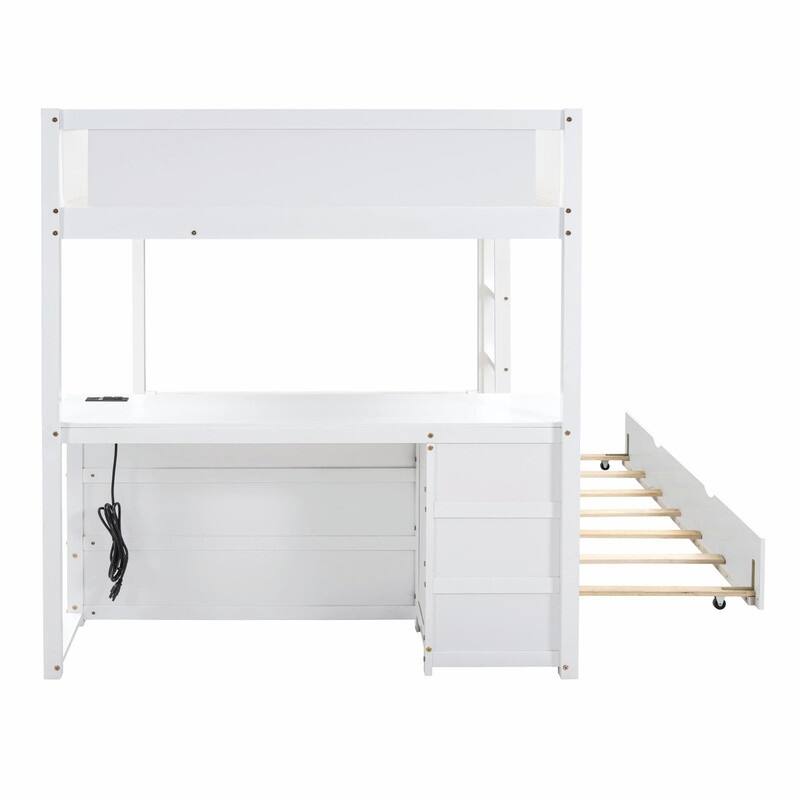 Full-Over-Full Bunk Bed with Twin Trundle, Storage & Built-In Desk