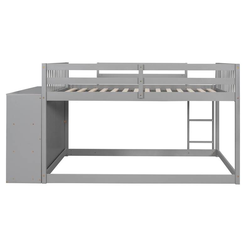 Full over Full Bunk Bed Wood Frame Bed with 4 Storage Drawers and 3 Shelves, Full-Length Guardrail Top Bunk for Kids Teens