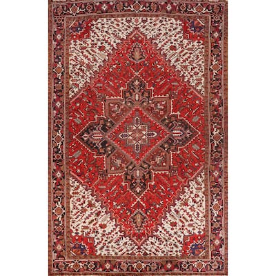 Hand Knotted Oriental 100% Wool Carpet Traditional Medallion Red Heriz Area Rug - 11' 0'' X 7' 6''