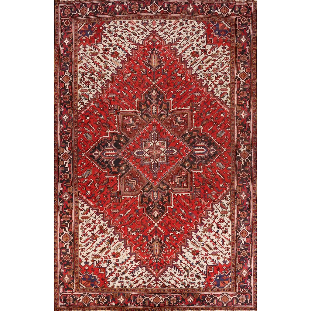 Hand Knotted Oriental 100% Wool Carpet Traditional Medallion Red Heriz Area Rug - 11' 0'' X 7' 6''