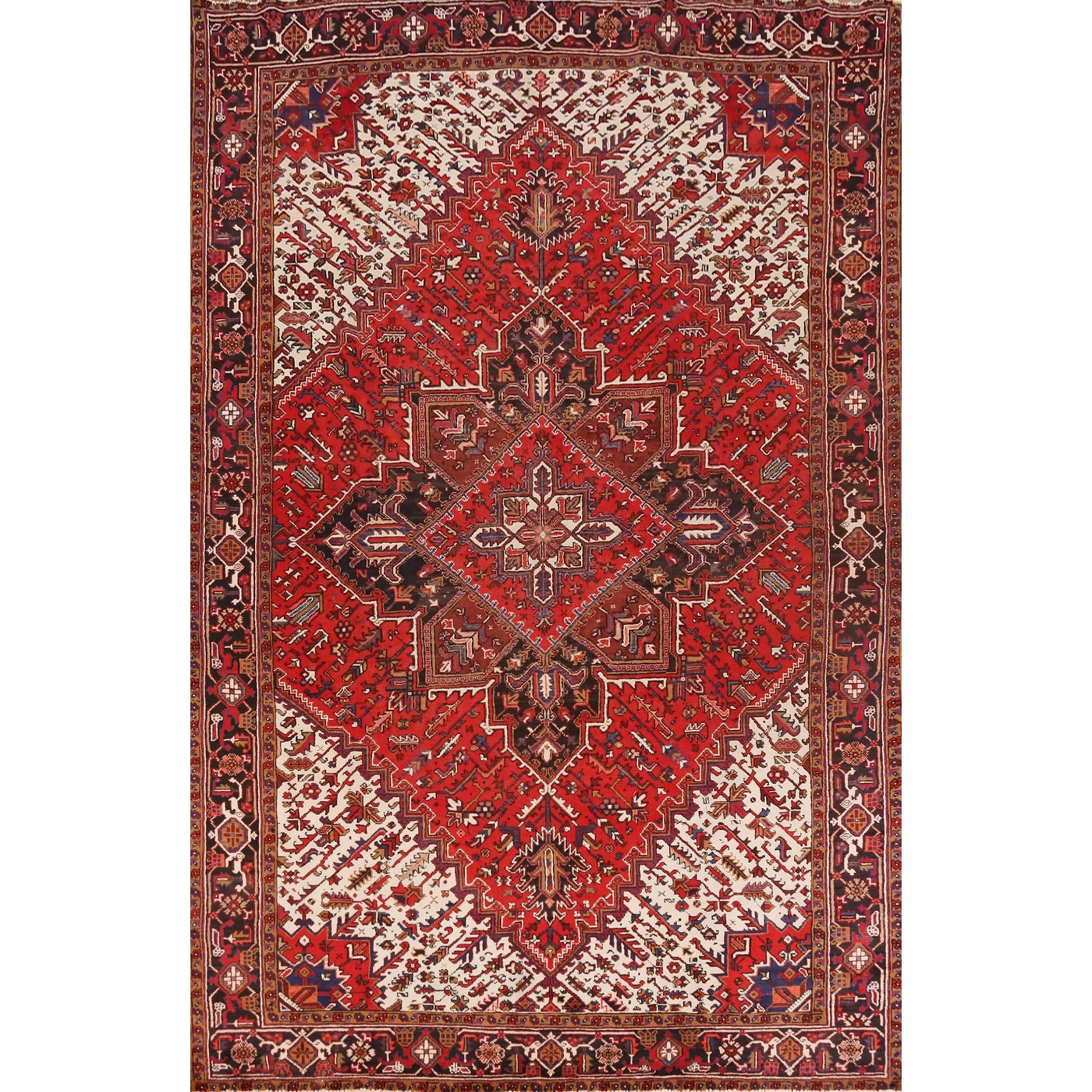Hand Knotted Oriental 100% Wool Carpet Traditional Medallion Red Heriz Area Rug - 11' 0'' X 7' 6''