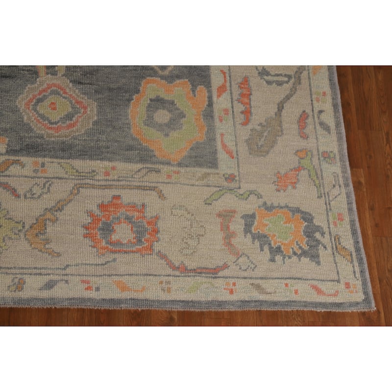 Hand Knotted Oriental 100% Wool Carpet Transitional All-Over Greys & Charcoal Oushak Area Rug - 12' 0'' X 8' 1''