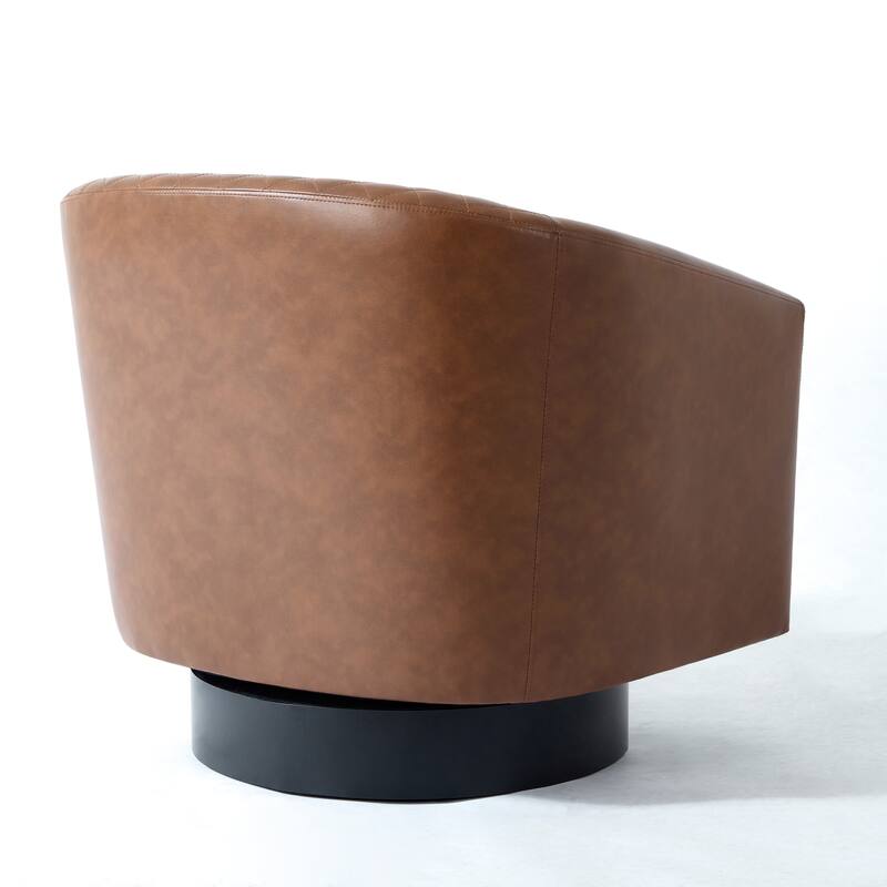 2 Set Tufted PU Vegan Leather Swivel Barrel Chair with Nailheads Trim