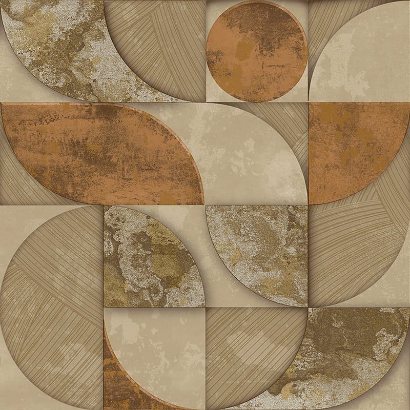 Galerie Wallcoverings Stratum Collection Geometrico Vinyl on Non-woven Metallic Wallpaper Roll Double Width - 33-feet long x 42-inches wide - Gold/Orange/Beige