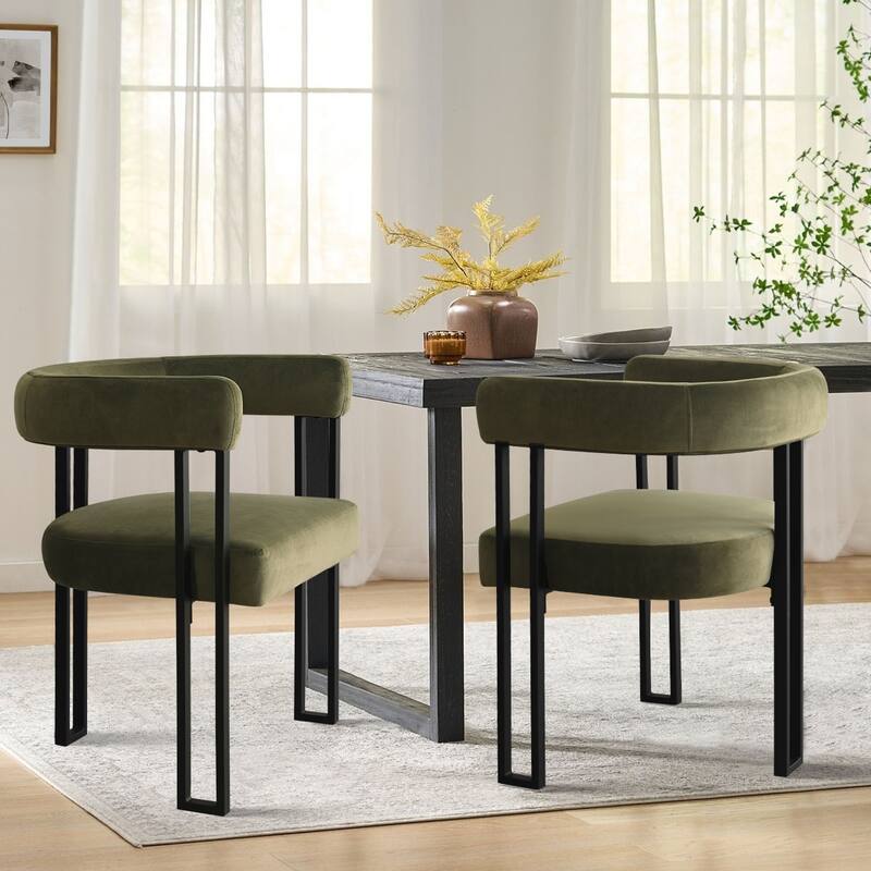 Modern Velvet Upholstered Dining Armchairs with Black Metal Legs (Set of 2/4/6)