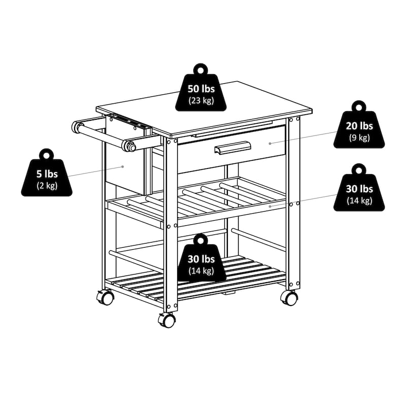 Finland Utility Kitchen Cart, Natural - 34.29 x 20.47 x 31.57 inches