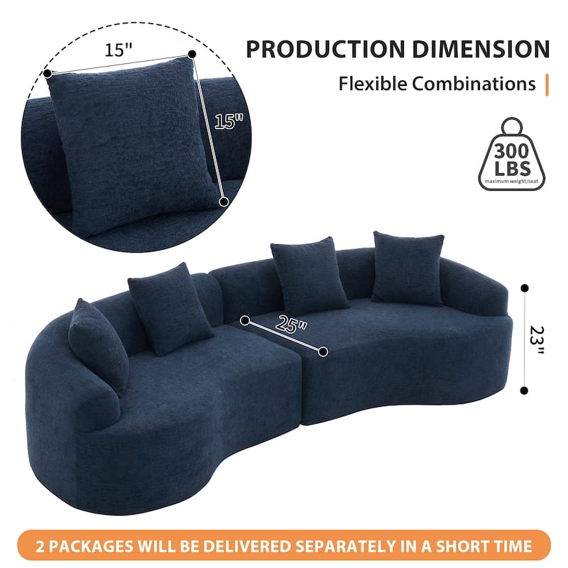 Full Compression Sponge Chenille Curved Sleeper Sofa Couch with 4 Pillows