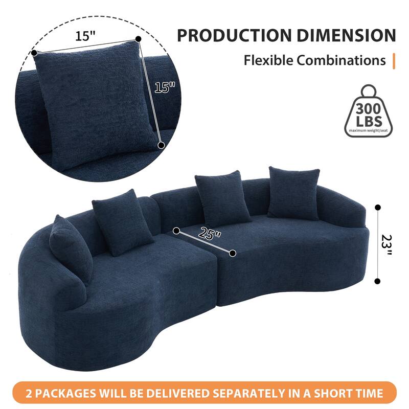 Modular Curved Sectional Sofa, Full Compression 4-Seater Foam Couch, Chenille Boneless Cloud Sofa for Living Room, Bedroom