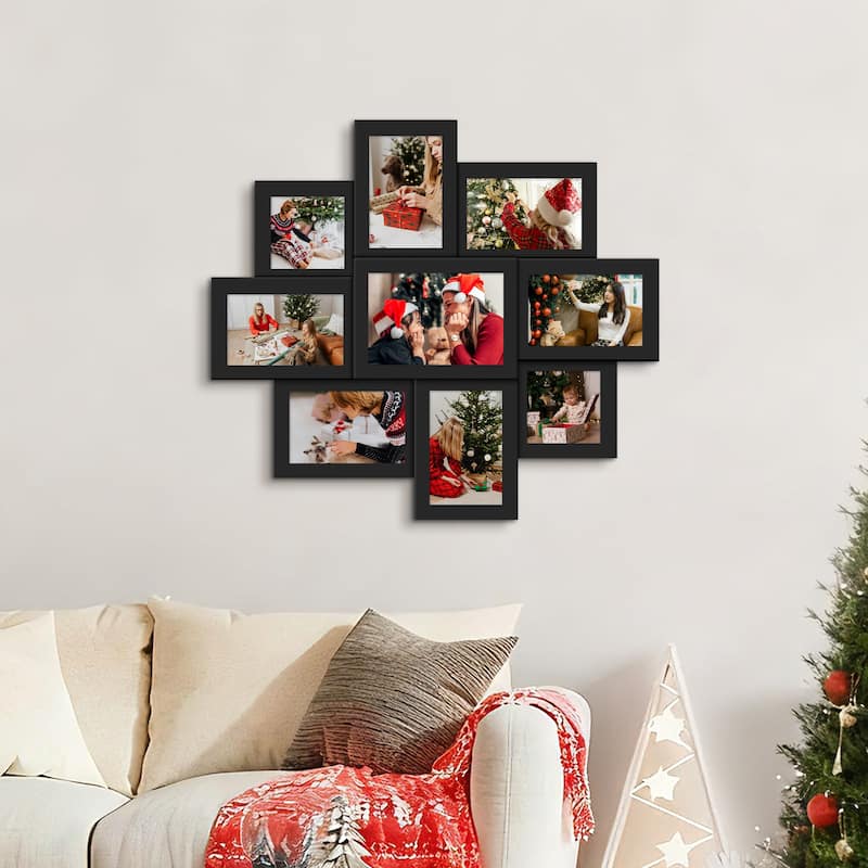 9 Opening 4x6 Family Collage Picture Frames for Wall Decor Gallery Set - Black