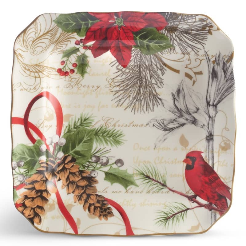 222 Fifth Holiday Wishes 12 Piece Dinnerware Set, Red