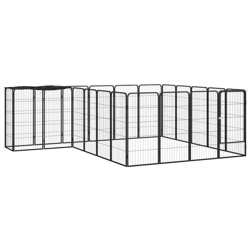 vidaXL Dog Playpen Kennel Dog Cage Puppy Pet Exercise Wire Fence Steel Black - 118.1" x 98.4" x 39.4"