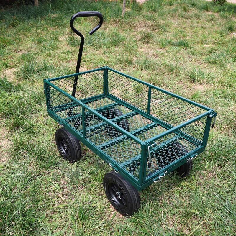 Heavy-Duty Solid Wheel Garden Wagon Cart - Firewood & Yard Debris Hauler