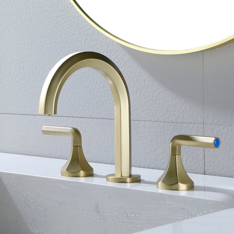 Double Handle 8 Inch Brass 3 Hole Widespread Bathroom Sink Faucet