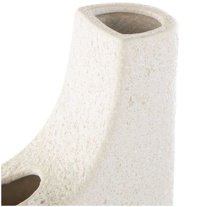 Ceramic Abstract Curved Vase with Dual Openings and Speckled Texturing - White - Roche River Decor - 5"W x 12"L x 14"H