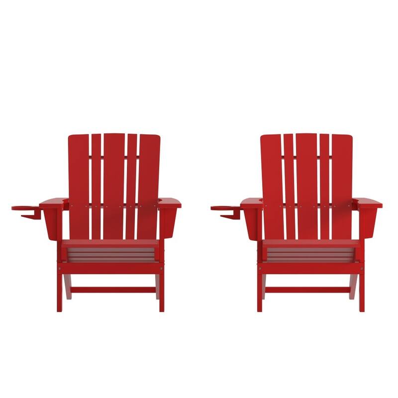 Set of 2 Commercial All-Weather Adirondack Chairs with Cupholders