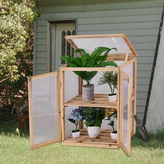 Wooden Cold Frame Greenhouse, Raised Flower Planter Protection Box - 2 ...