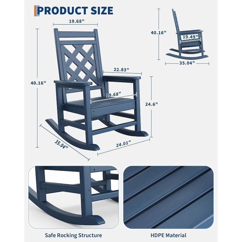 Patio Adirondack Outdoor Rocking Chair, Fire Pit Chair for Porch, Deck, Lawn - N/A