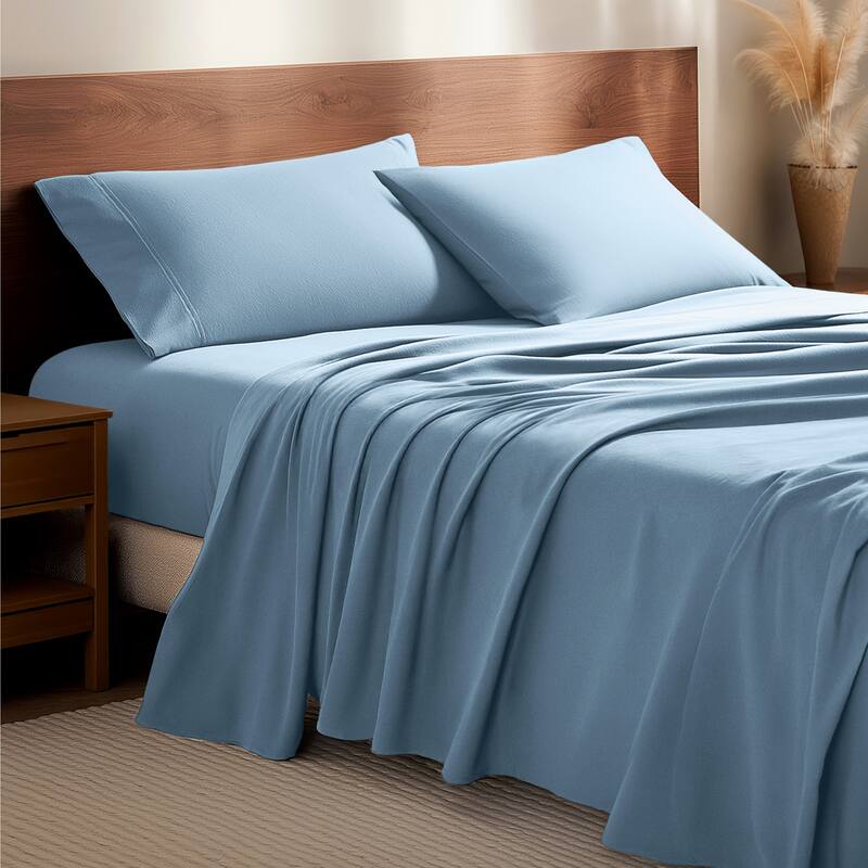 Bare Home Cotton Flannel Sheet Set - Velvety Soft Heavyweight - Split King - Light Blue