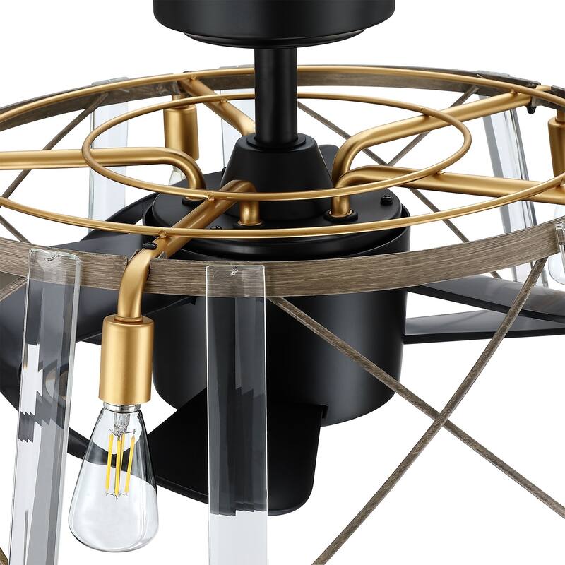 Farmhouse Black 3-Blade Modern Caged Fandelier Ceiling Fan with Remote - 23-in W