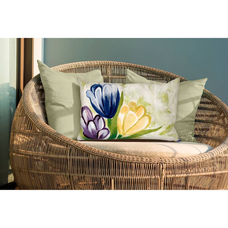 Liora Manne Visions III Tulips Indoor/Outdoor Pillow Cool 12"X20" - Accent - 12" x 20" - Polyester - Blue