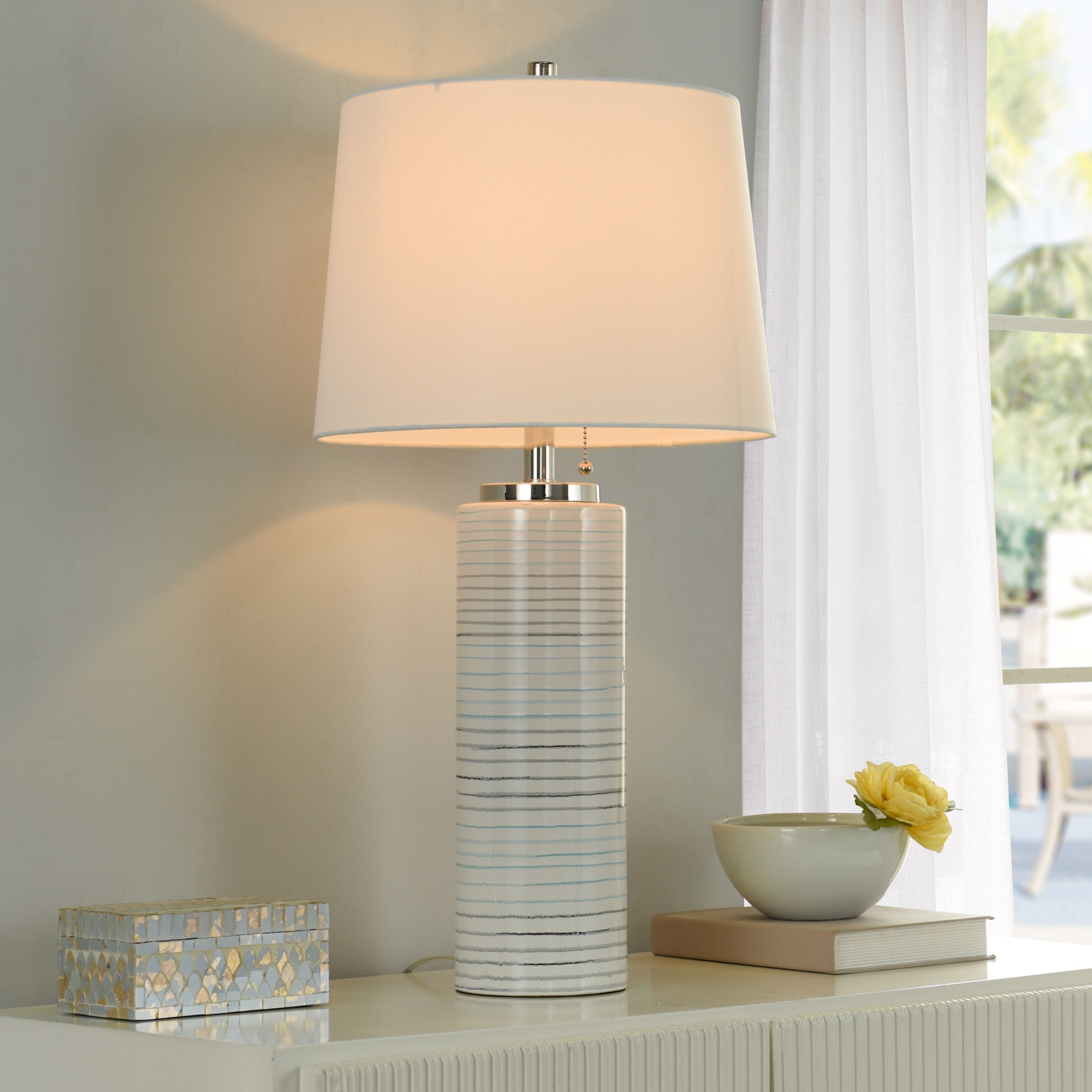 StyleCraft Ellis - Transitional Table Lamp - Pastel Turquoise & Warm Gray Finish - Off-White Shade