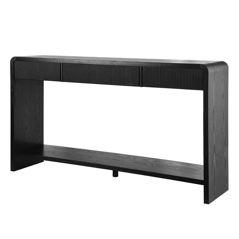 Modern 3-Drawer Console Table with Vertical Slats - Black