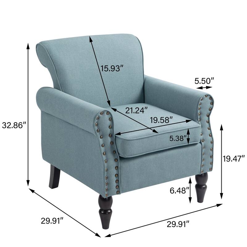 Living Room Armchair with Nailhead Trim - 29.9"W x 29.9"H x 32.9"D
