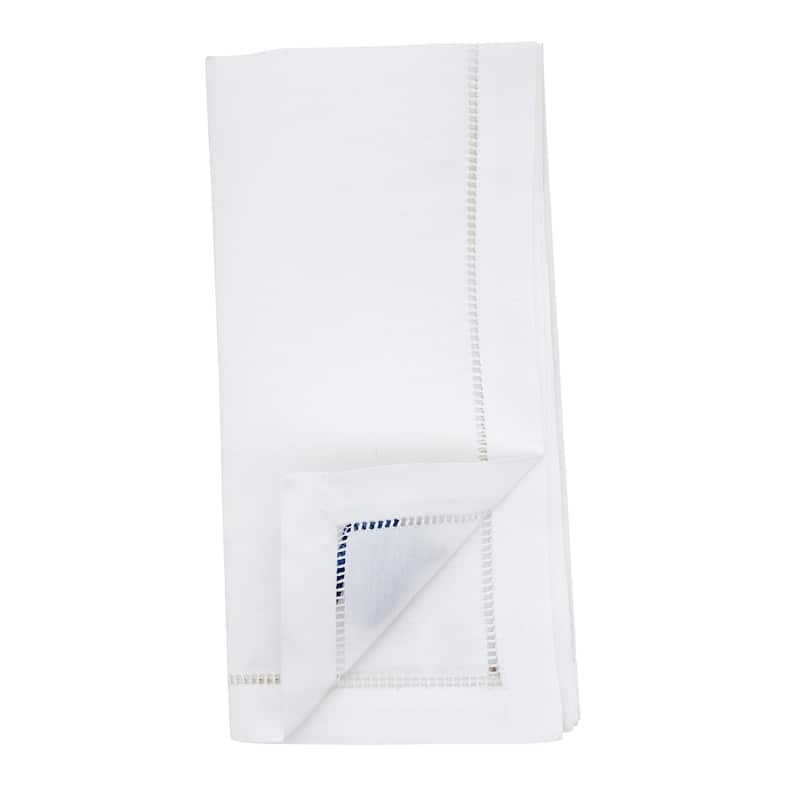 Embroidered Double Fish Cotton Napkins (Set of 6) - Hemstitch Border with Coastal-Inspired Motif, 20"x20"