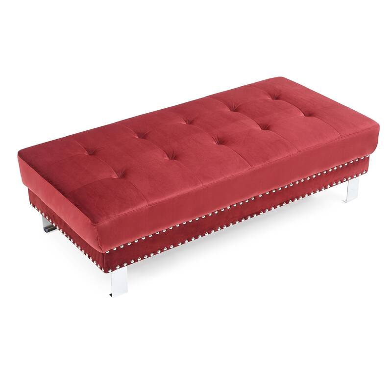 Adjustable Velvet Upholstered Ottoman - 57" - Red