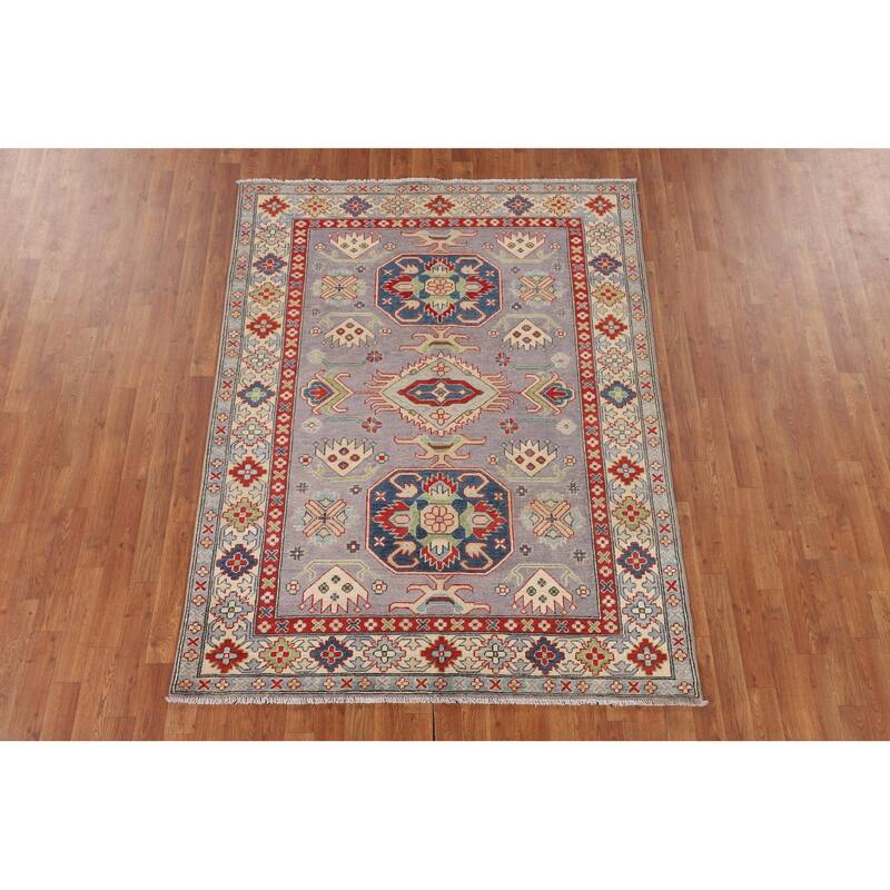 Kazak Oriental Area Rug Handmade Traditional Grey Wool Carpet - 5'0" x 6'8"