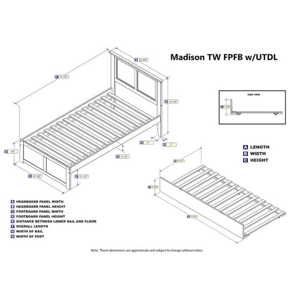 dimension image slide 1 of 4, Madison Platform Bed with Footboard and Twin Trundle