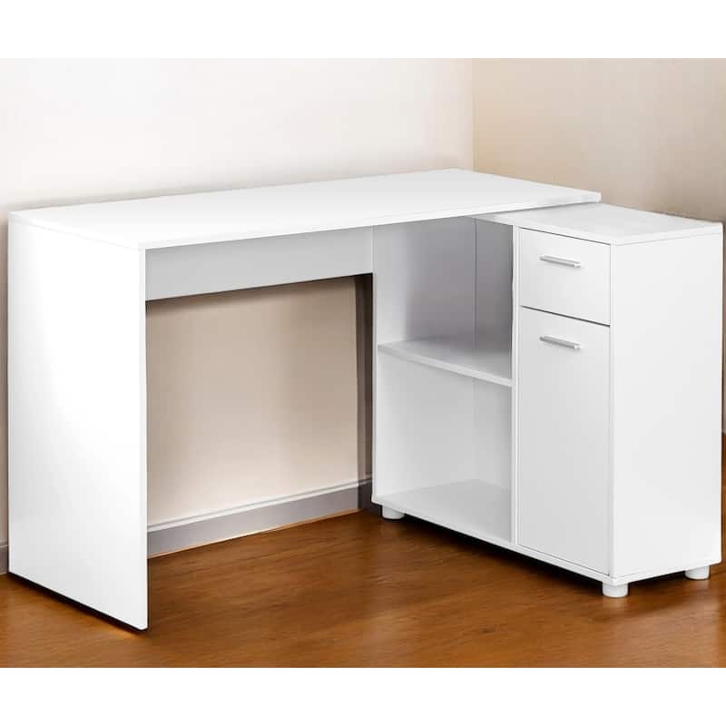 Wood L Shape Computer Desk with Drawers and Glossy Finish