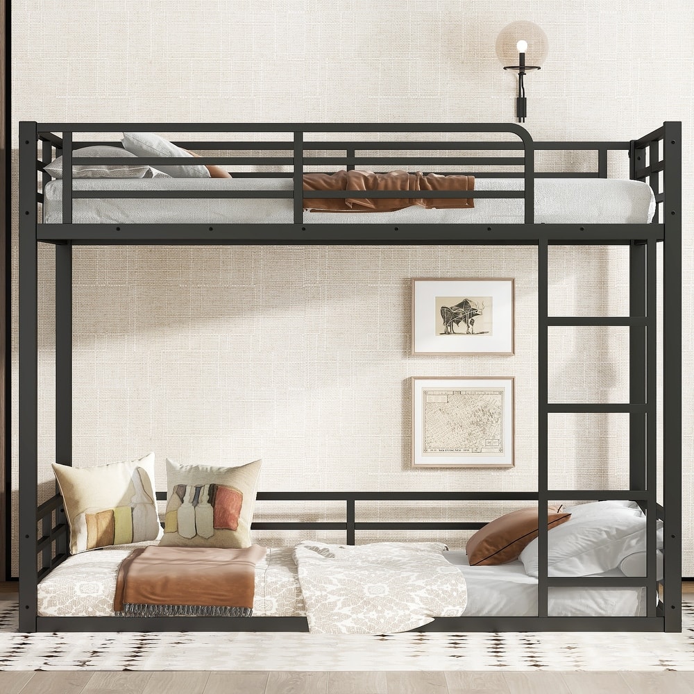 Heavy Duty Metal Bunk Bed, Low Floor Bunk Bed Frame with Full Length Guardrail, Noise Free Design
