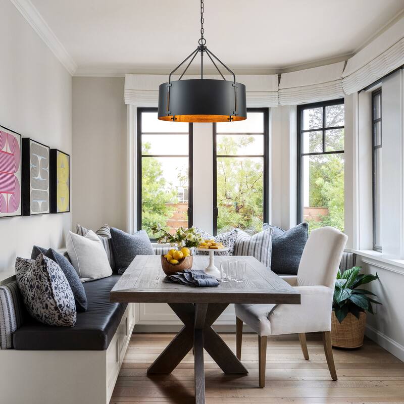 4-Light Modern Industrial Drum Pendant Light with Bronze Finish - W22.05"