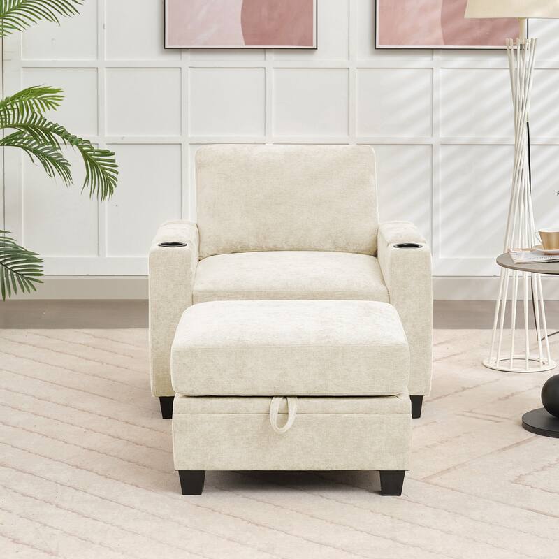 Chenille Sectional Sofa, Hidden Storage & Modular Design