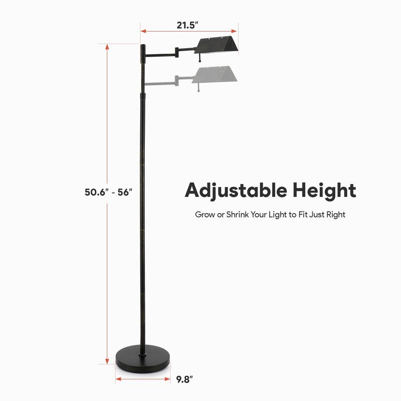 56" Dimmable LED Task Floor Lamp with Adjustable Height Swing Arms 3 Color Temperatures