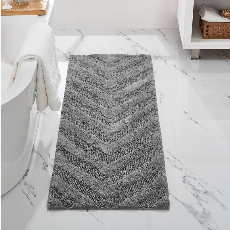Better Trends Bathroom Rug Set 100% Cotton Tufted Water Absorbent Bath Rug for Shower, Sink Mats Machine Wash Hugo Collection - 4 Piece Set 17"x24" | 20"x20" | 21"x34" | 20"x60" - Gray