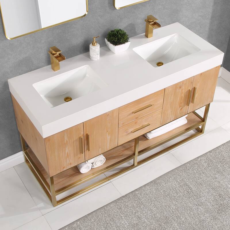 Altair Bianco Bath Vanity with White Composite Stone Top,no Mirror
