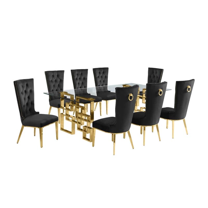 Best Quality Furniture D223/4-SC330-7 Dining Set with 95" 15mm Glass