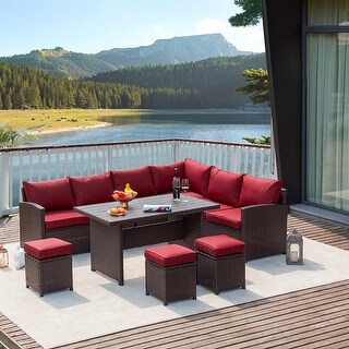 AECOJOY Outdoor 7-piece Wicker Dining Set Patio Sofa Furniture