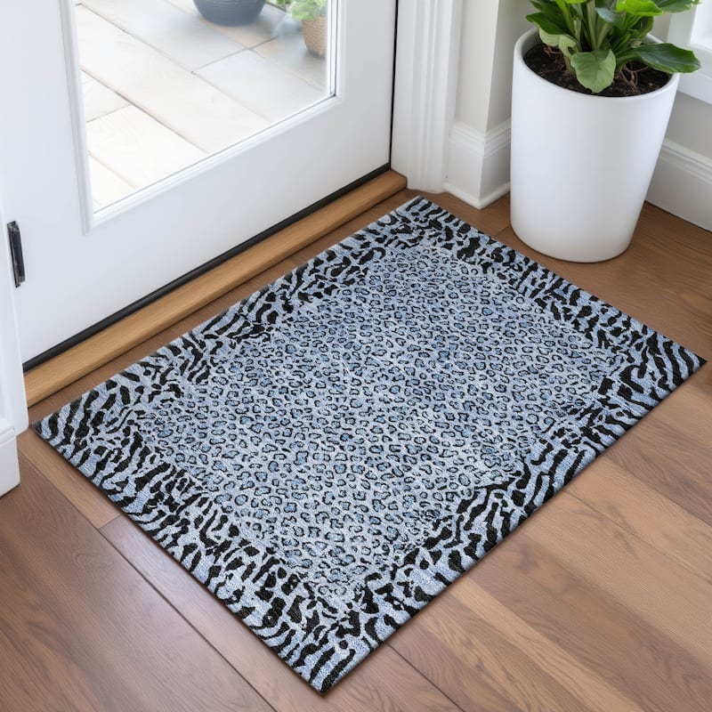 Premium Washable Super Soft Animal Print Border Mayfield Rug - Blue - 1'8" x 2'6"