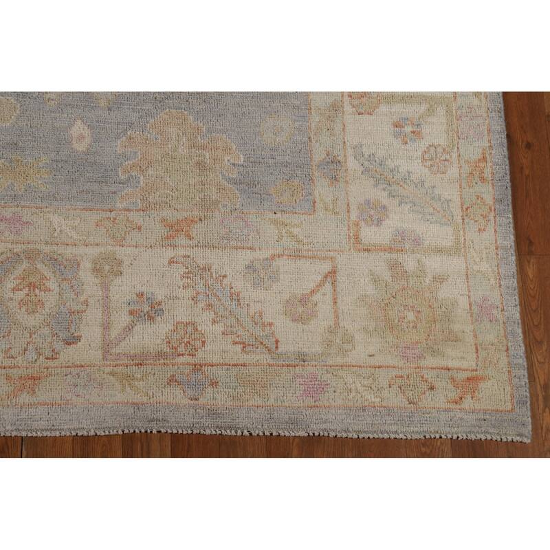 Vegetable Dye Oushak Turkish Area Rug Handmade Blue Floral Wool Carpet - 7'11" x 10'0"