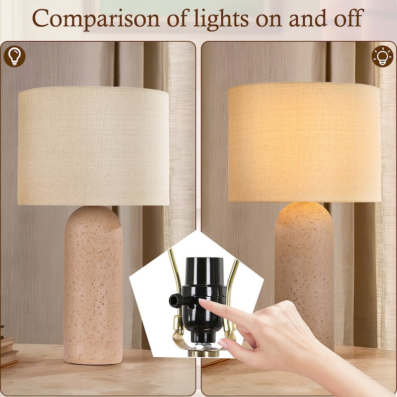 26" Painted Ceramic Accent Table Lamp with Drum Linen Shade